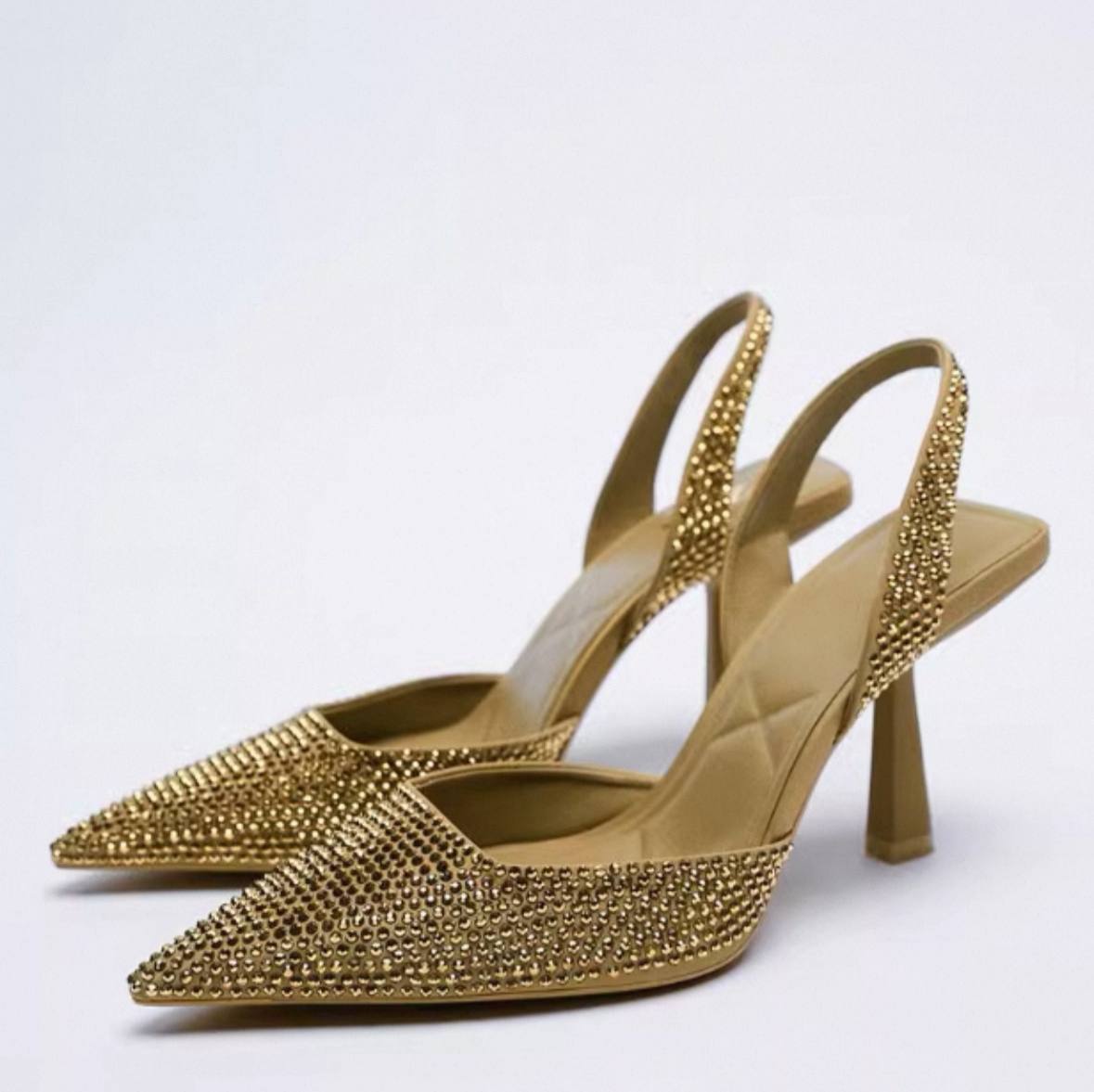 Rhinestone Pointed Toe Stiletto Sandals Slingbacks High Heels Party Shoes