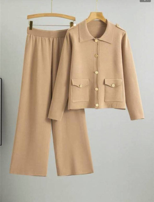 Women's beige knitted two-piece co-ord set