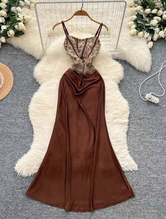 Brown maxi slip dress