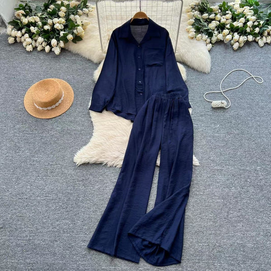 Long-sleeved button-down shirt set