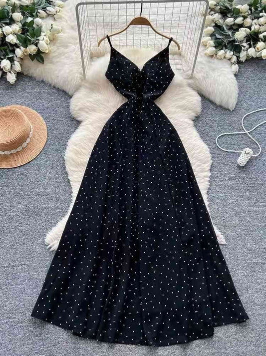 Chic black polka-dot maxi dress