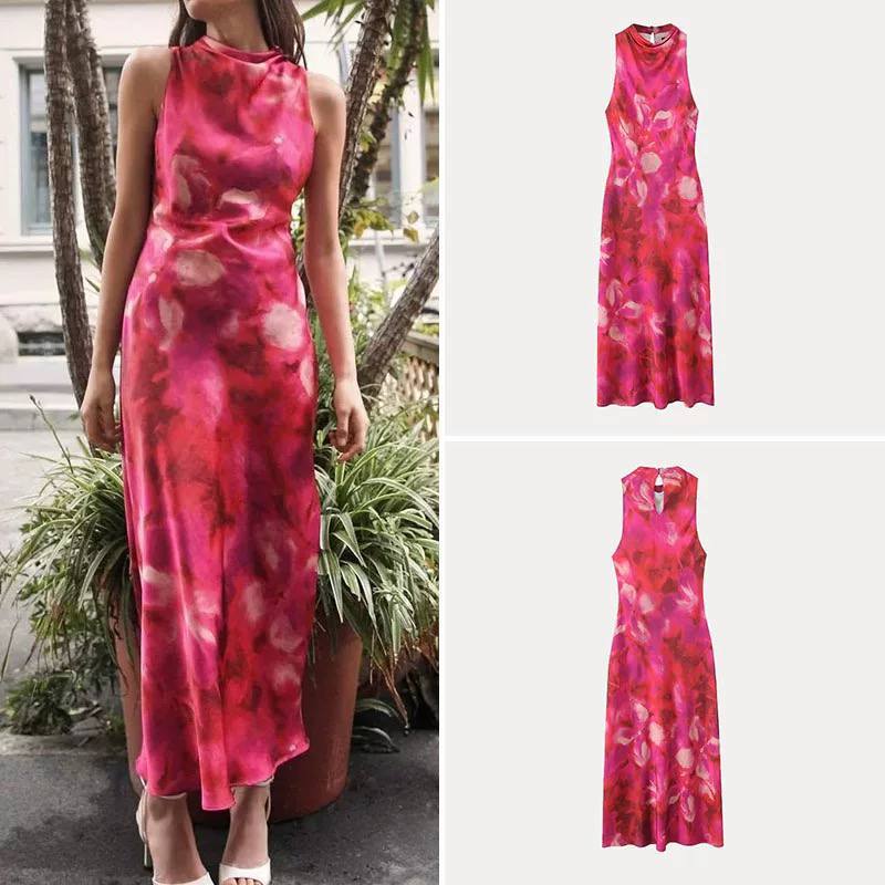 Zara Printed Satin Effect Midi Dress