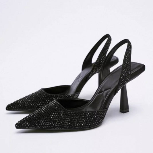 Black slingback high heel mule women shoes