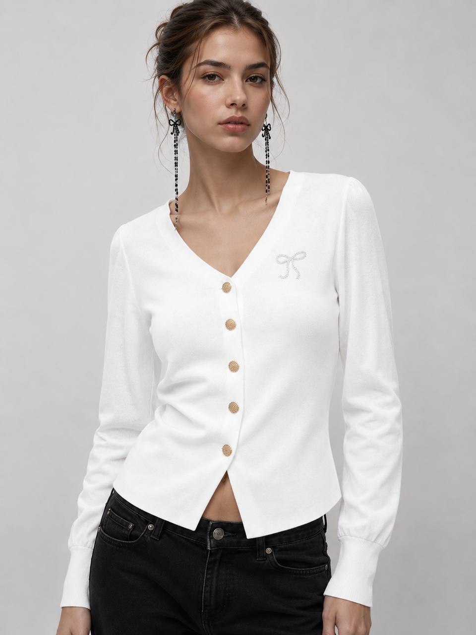 White ribbed v-neck cardigan