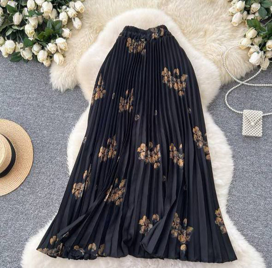 Floral Print Pleated Maxi Skirt