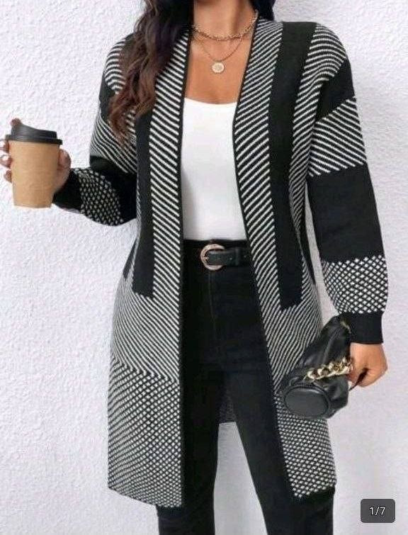 Plus size open front longline color-block striped knitted cardigan