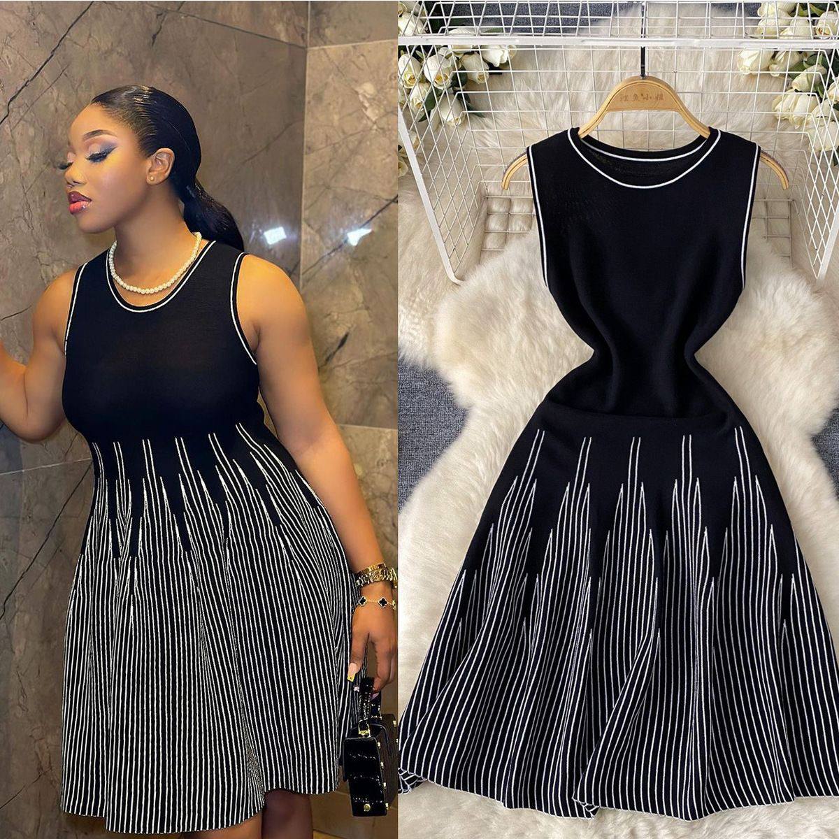 Black and white A line knit dress