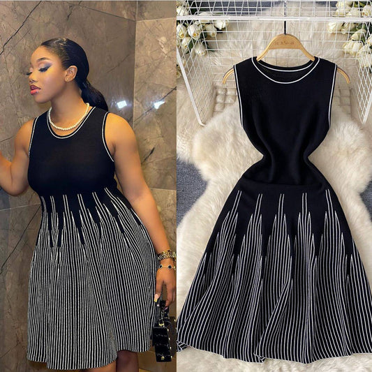 Black and white A line knit dress