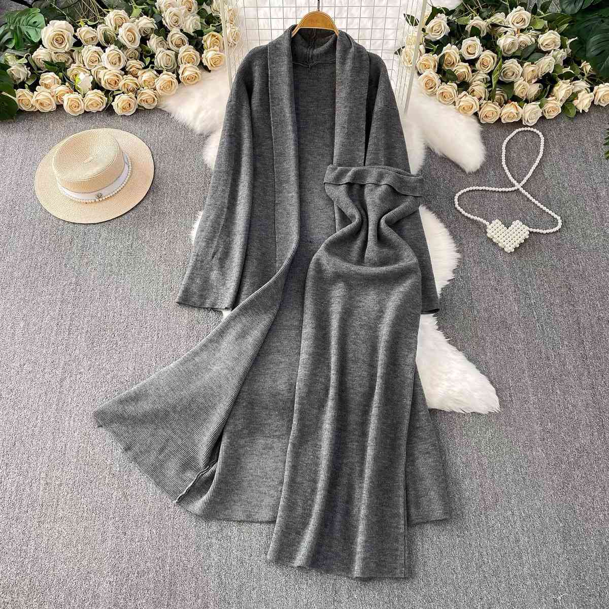 Grey ribbed knit co-ord set
