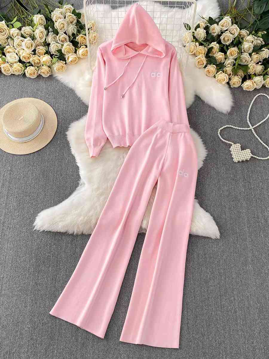 Pink knit two-piece tracksuit lounge set