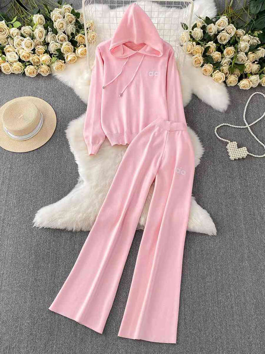 Pink knit two-piece tracksuit lounge set
