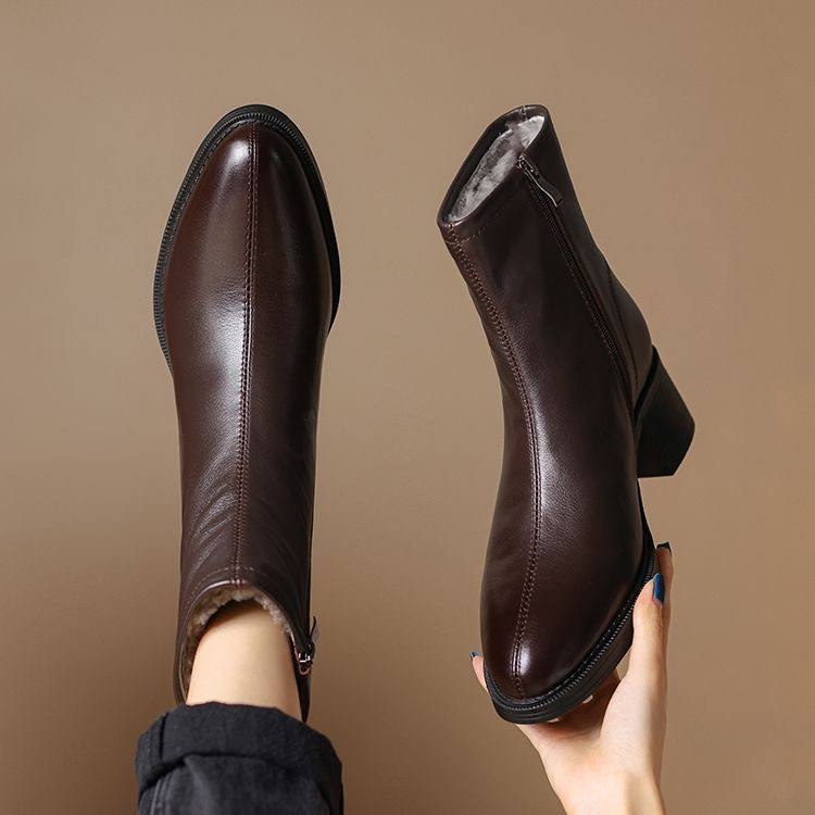 Brown leather ankle boots
