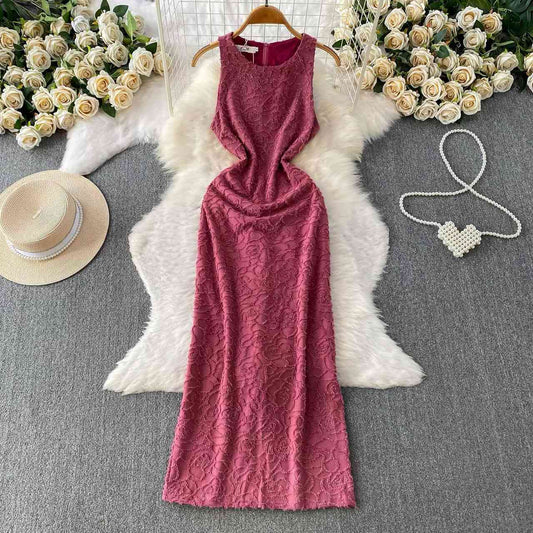 Mauve rose floral lace maxi dress