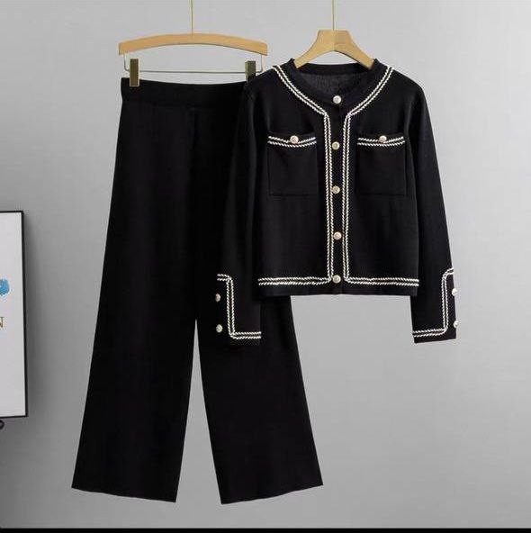 Knitted Cardigan and Wide-Leg Pants Set