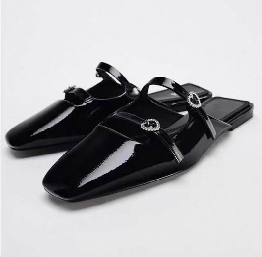 Zara Patent Effect Buckled Flat Mules