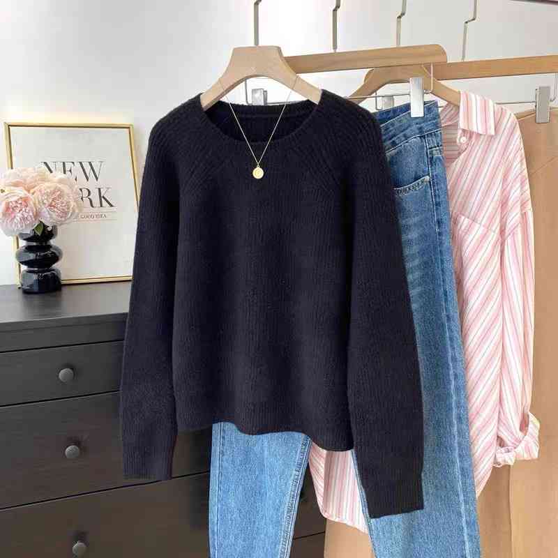 Curated casual look combines cozy knitwear