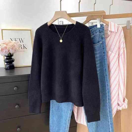 Curated casual look combines cozy knitwear