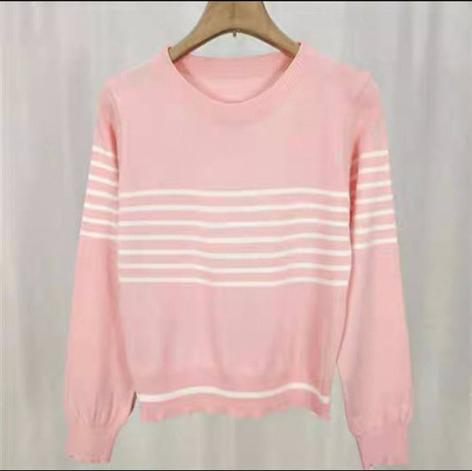 Round neck striped base shirt