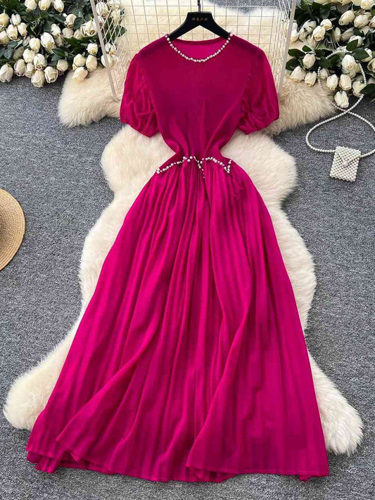 French retro style pleated maxi dress