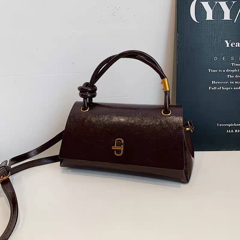 Retro style glossy PU leather handbag