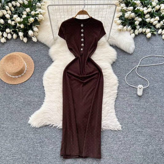 Brown short-sleeved maxi dress