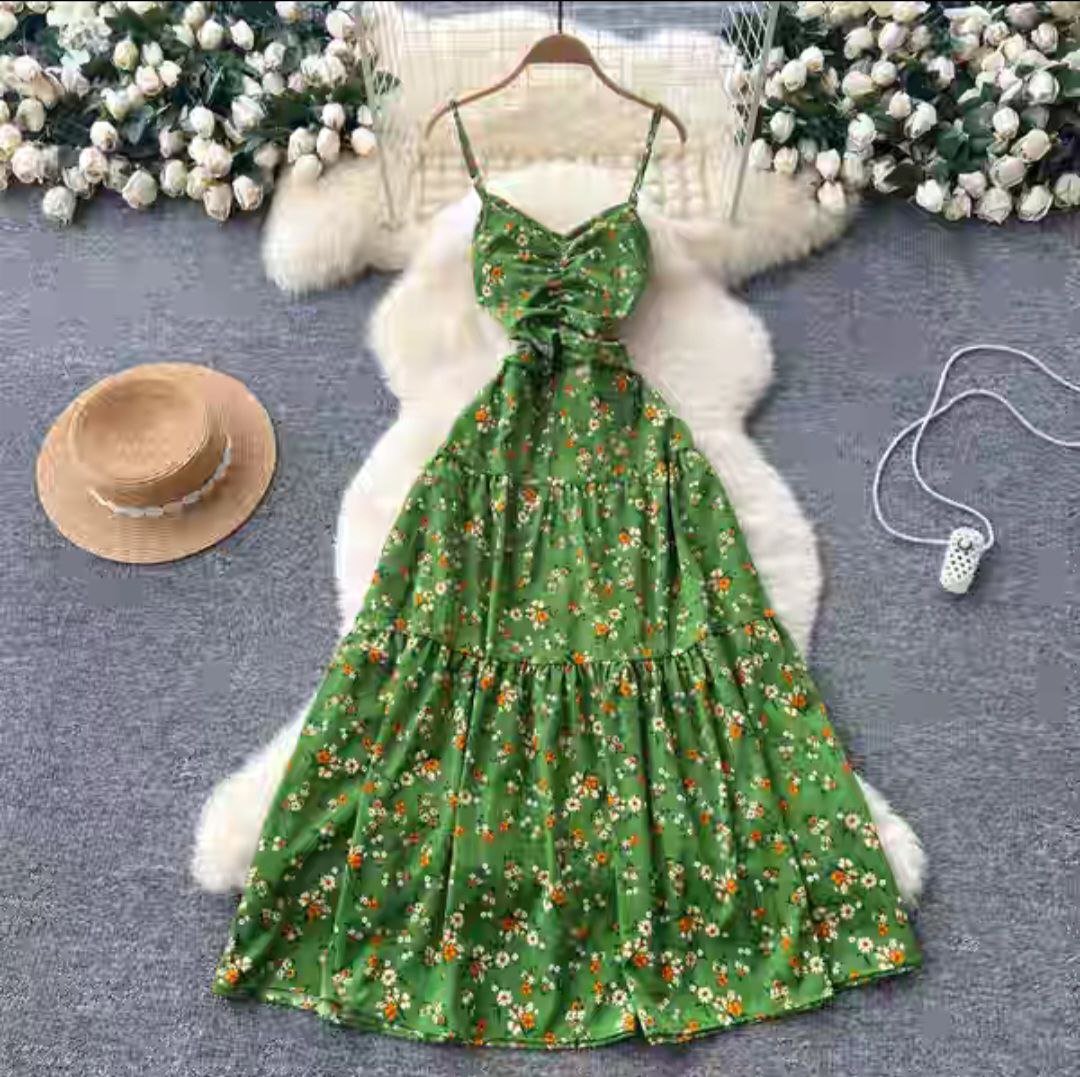 Green floral maxi dress