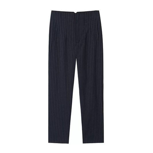 Navy blue pinstripe high-waisted tailored pants