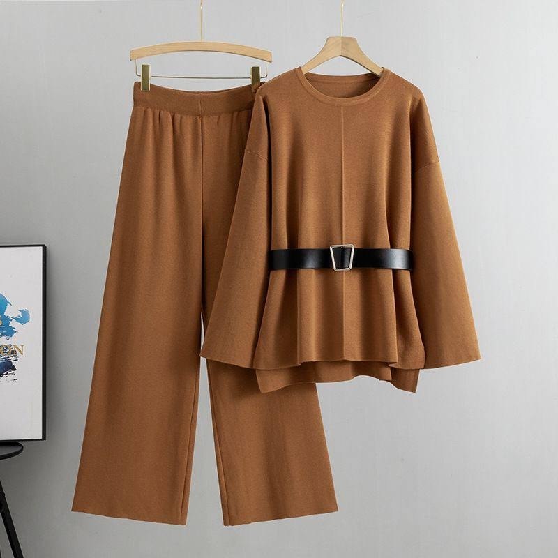 Brown knit two-piece set