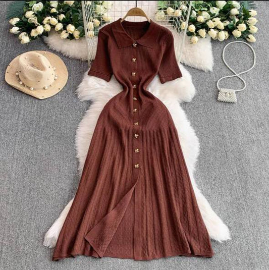 Knitted Polo Collar Midi/Maxi Dress