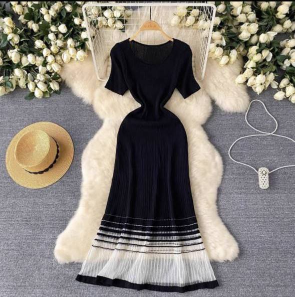 Summer Patchwork Knit Beach Dress