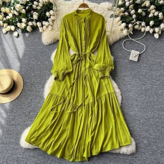 Retro Single-Breasted Loose Elegant Midi Shirt Dress