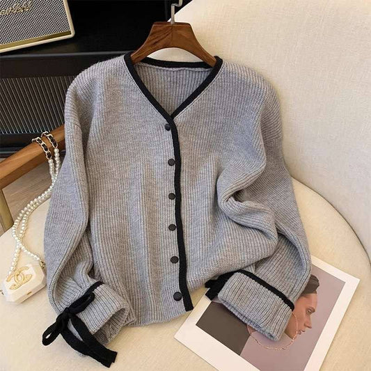Gray ribbed knit cardigan