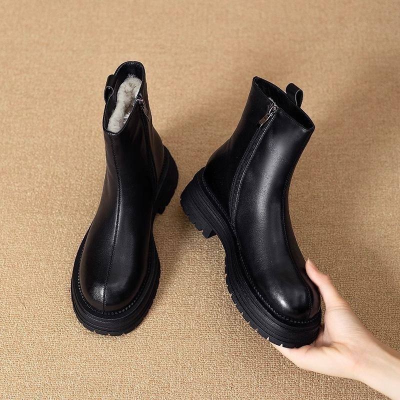 Women's chunky black leather ankle boots