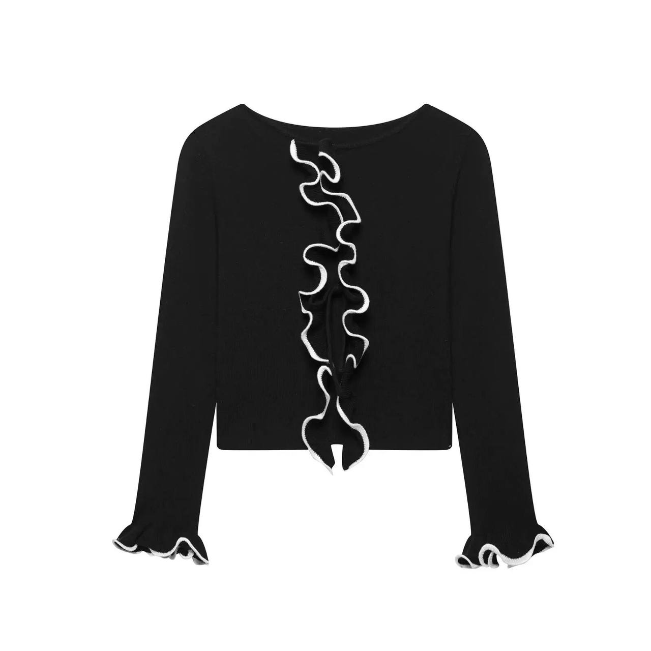 Long-sleeve cropped knit cardigan