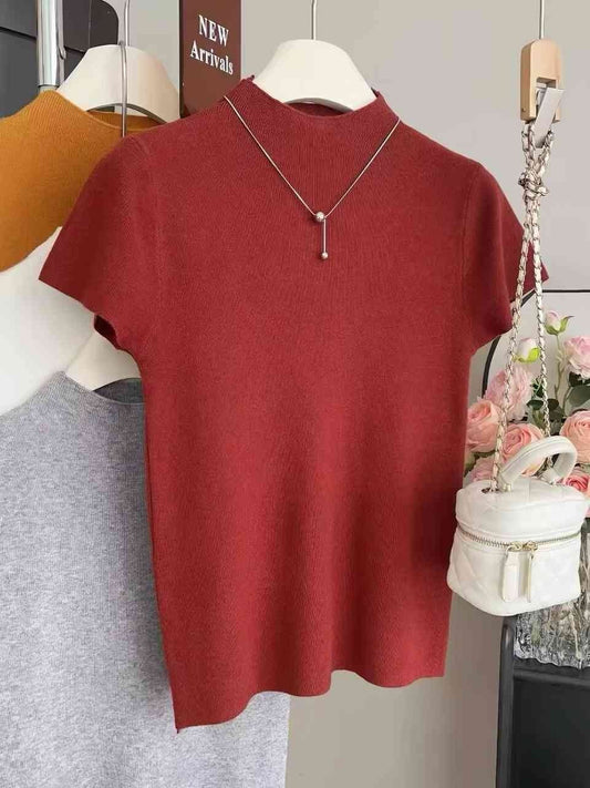 Burgundy short-sleeved knit top
