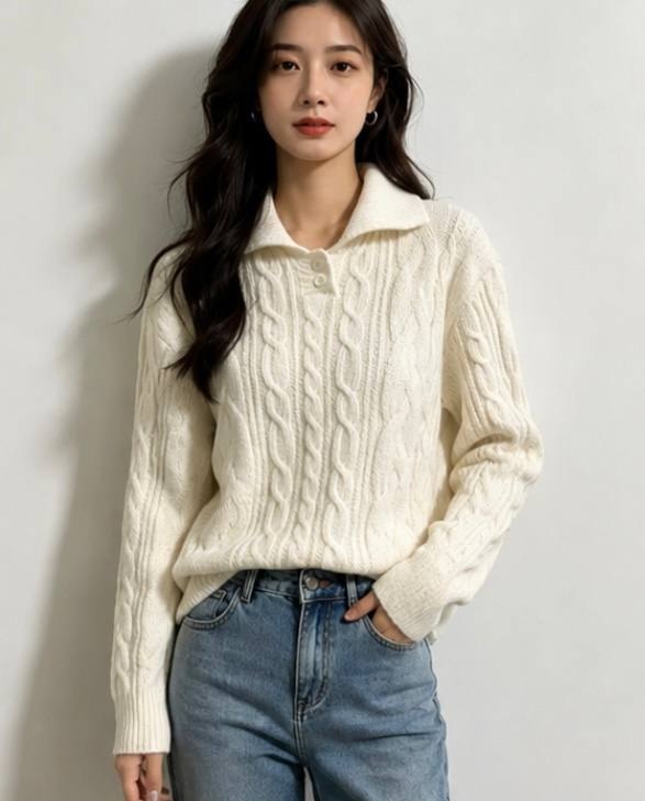Crame cable-knit polo pullover sweater