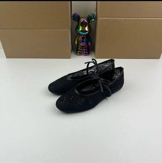 Women's embroidered lace mesh ballet flats