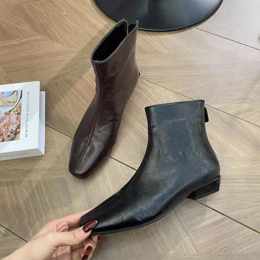 Square-toe block heel ankle boots