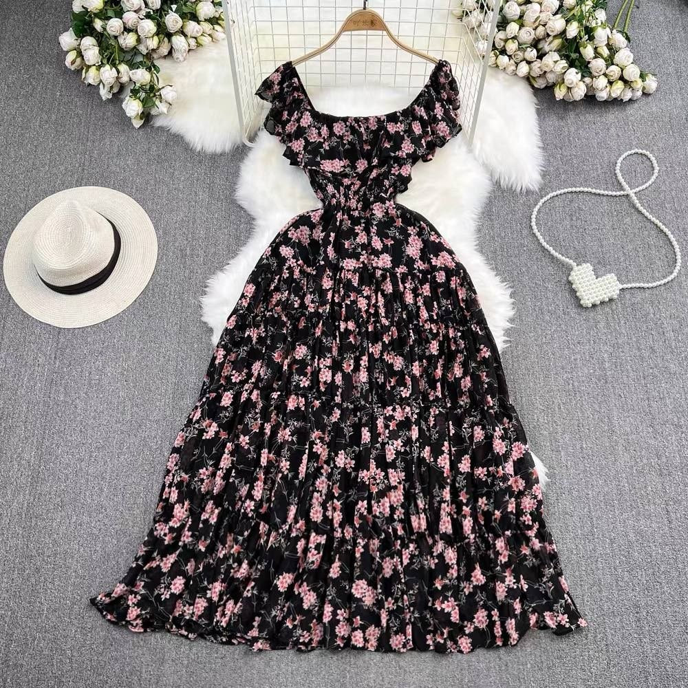 Black floral tiered bohemian maxi dress