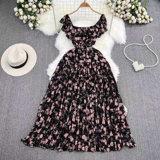 Black floral tiered bohemian maxi dress