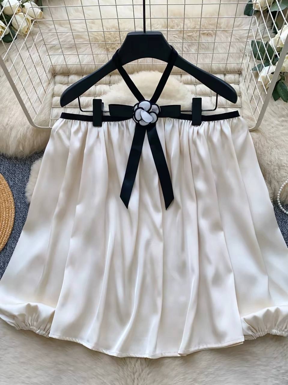 Elegant cream/white satin or voan halter top