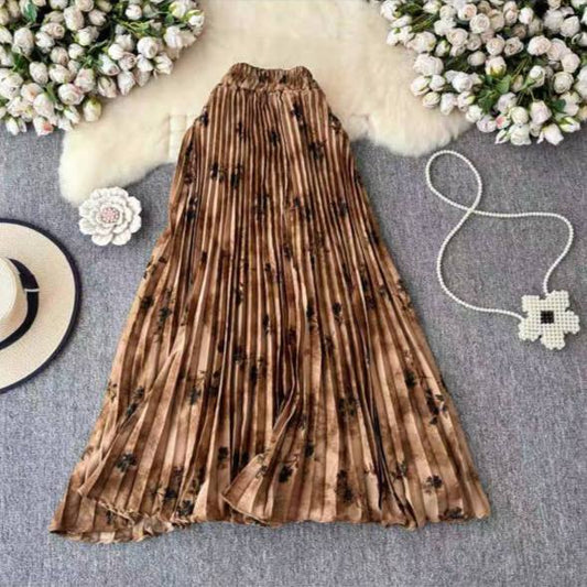Floral Print Pleated Maxi Skirt