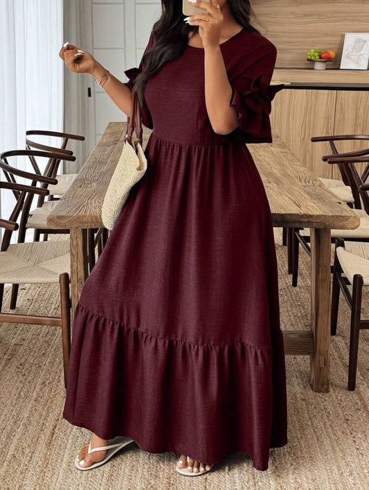 Maroon tiered maxi dress