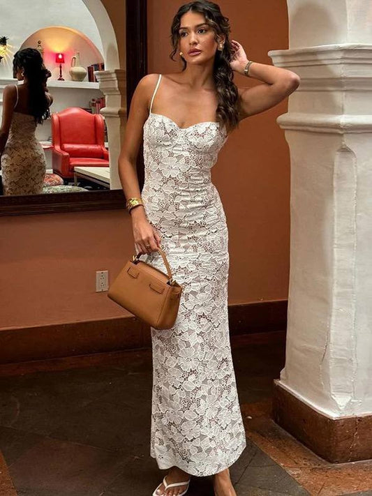 Elegant white lace ensemble dress
