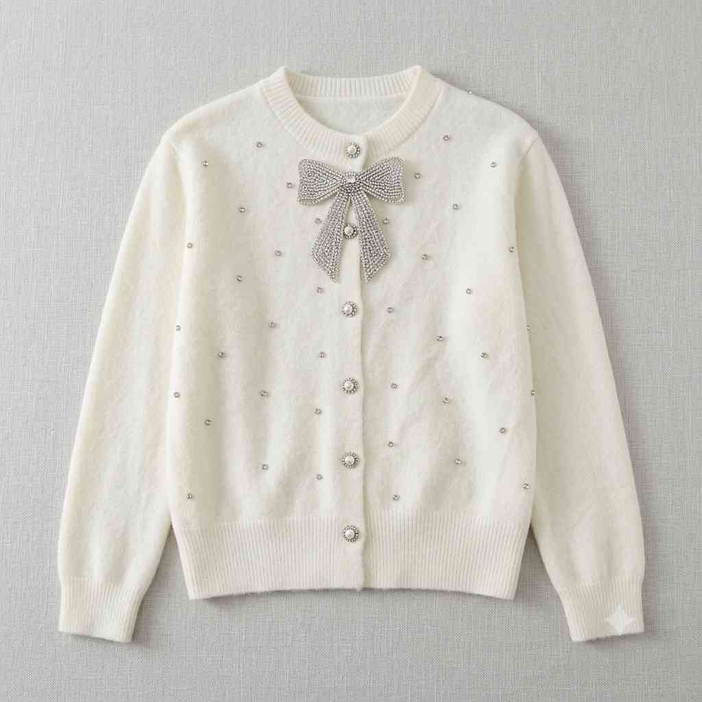 White embellished knit cardigan
