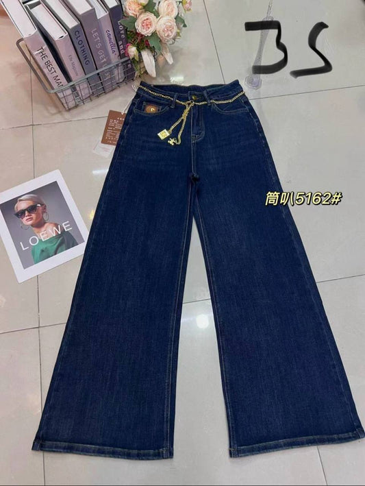 High-waisted wide-leg denim jeans