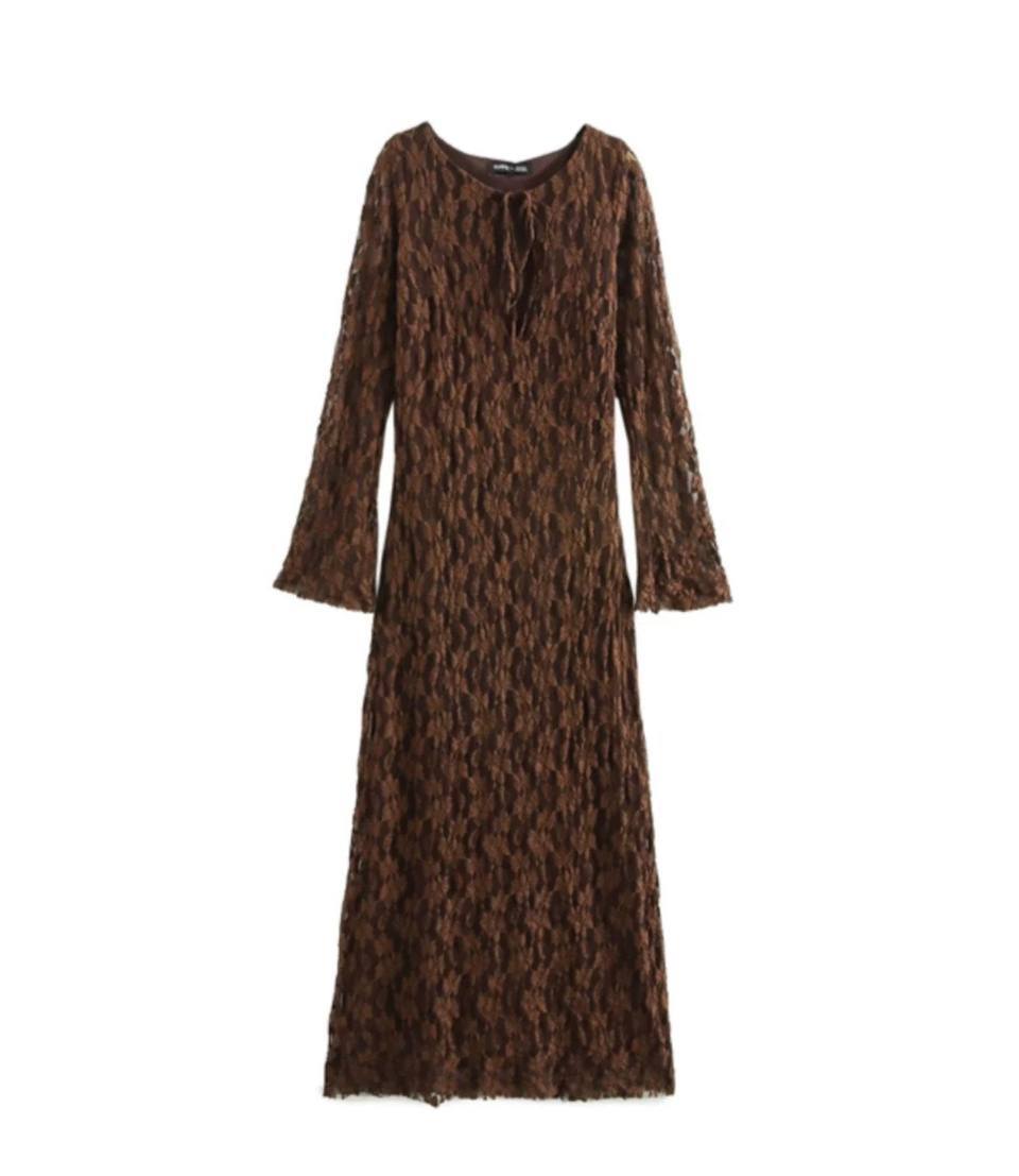 Women Zara Brown long lace dress