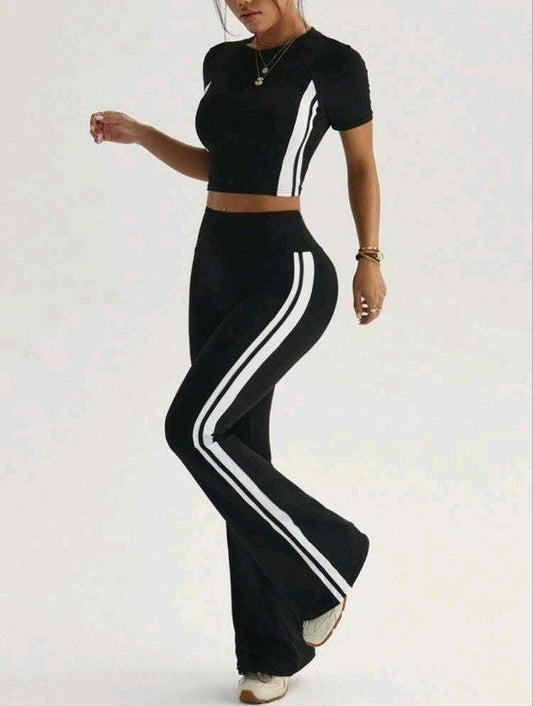 Black high-waisted flared pants