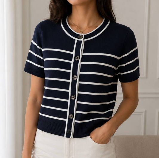 Massimo Dutti short-sleeve striped knit cardigan