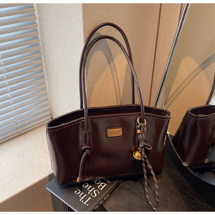 Brown faux leather tote bag